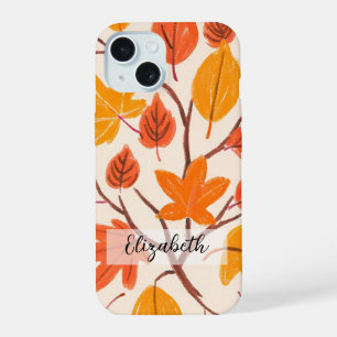 Coque iPhone 15 Feuilles d'automne dessinées à la main