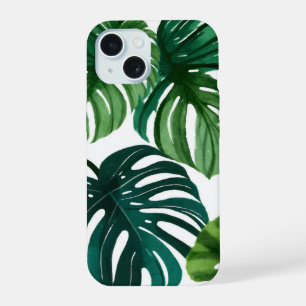 Coque iPhone 15 Feuilles de Monstera Aquarelle Moderne Simple