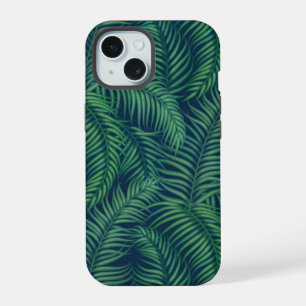 Coque iPhone 15 Feuilles de palmier tropicales vertes de nuit