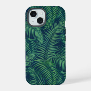 Coque iPhone 15 Feuilles de palmier tropicales vertes de nuit