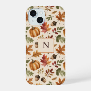 Coque iPhone 15 Feuilles de papier aquarelle orange terreuses pers