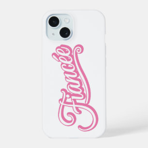 Coque iPhone 15 Fiancée rose/blanc sur blanc