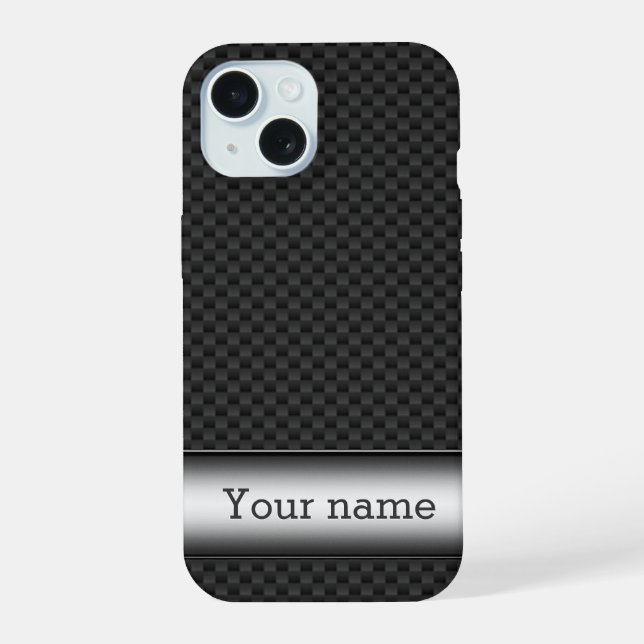 Coque iPhone 15 Fibre de carbone à rayures d'acier (Verso)
