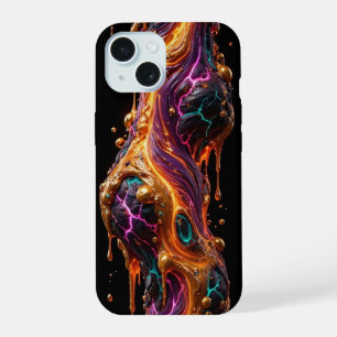 Coque iPhone 15 Filament de lave fin comme un cheveu - Or Teal Mag
