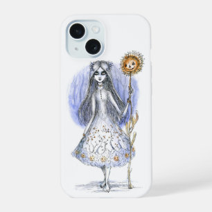 Coque iPhone 15 Fille avec fleur d'Halloween