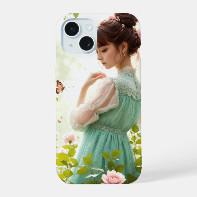 Coque iPhone 15 Fille Dans Le Jardin D'Été (Verso)