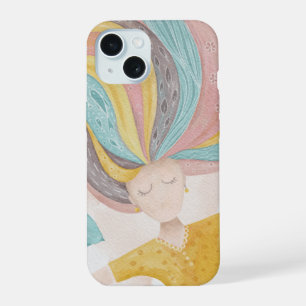 Coque iPhone 15 Fille de dessin animé mignonne aquarelle. Fantaisi