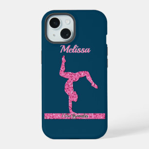Coque iPhone 15 Fille de gymnastique rose éclat poutre d'équilibre