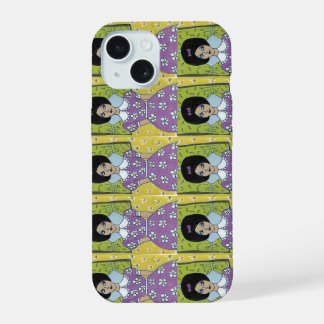 Coque iPhone 15 fille des années soixante avec lapin coiffé bob pa