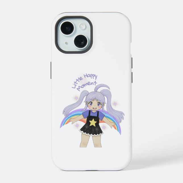 Coque iPhone 15 Fille Heureuse Illustration Dessinée à la Main – P (Verso)