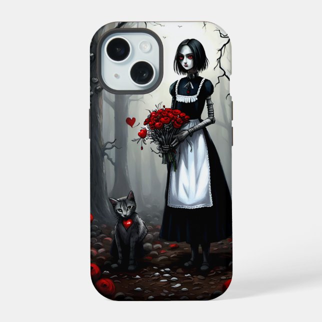Coque iPhone 15 Fille Robot Gothique (Verso)
