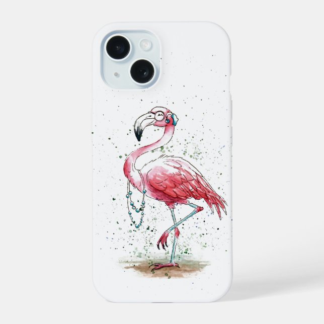 Coque iPhone 15 Flamant rose fabuleux (Verso)
