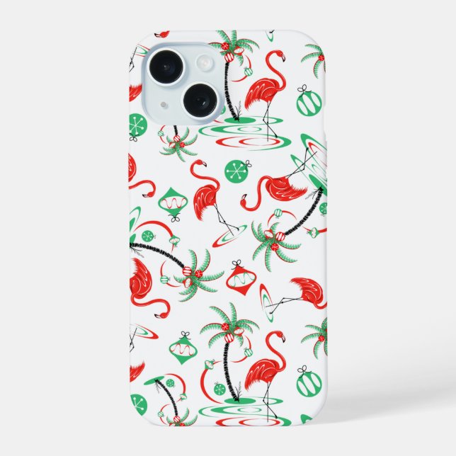 Coque iPhone 15 Flamingo Rouge de Noël Multi iPhone (Verso)