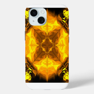 Coque iPhone 15 Flamme Dorée Kaléidoscope Art Fractal