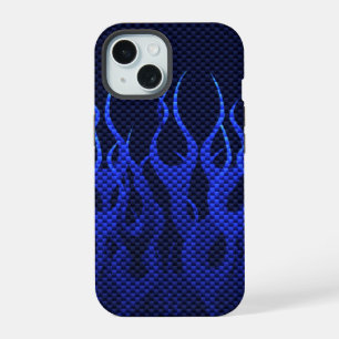 Coque iPhone 15 Flammes de course bleues sur impression en fibre d
