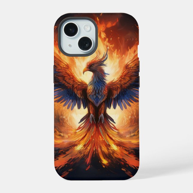 Coque iPhone 15 Flammes montantes : Étui de téléphone Eagle épique (Verso)