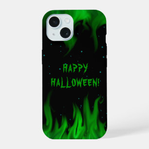 Coque iPhone 15 Flammes vertes dans le ciel étoilé