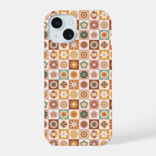 Coque iPhone 15 Fleur à carreaux rétro groovy