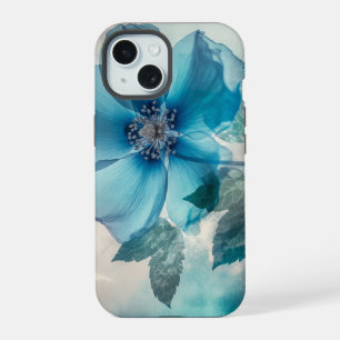 Coque iPhone 15 Fleur Bleue Éthérée