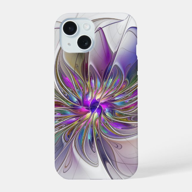 Coque iPhone 15 Fleur d'art Abstrait, énergique et coloré (Verso)