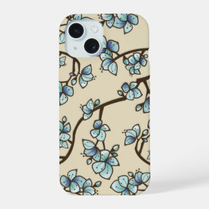 Coque iPhone 15 Fleur de cerisier bleu pêche Élégant Sakura Floral