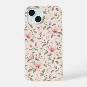 Coque iPhone 15 Fleur de cerisier rose tendre motif floral sans co