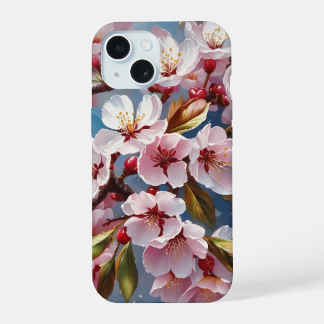 Coque iPhone 15 Fleur de cerisiers (Verso)