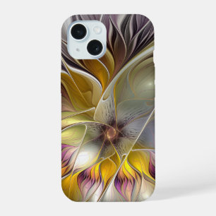 Coque iPhone 15 Fleur de fantaisie fractale moderne colorée abstra