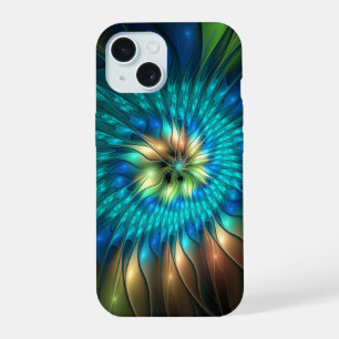 Coque iPhone 15 Fleur de fantaisie lumineuse, fractale abstraite c