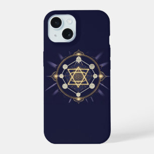 Coque iPhone 15 Fleur de l'Infini — Géométrie Sacrée Céleste