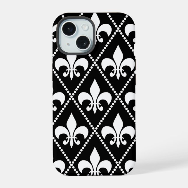 Coque iPhone 15 Fleur de Lis noire (Verso)