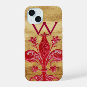 COQUE iPhone 15 FLEUR DE LIS ROUGE FLORENTINE PARCHEMIN