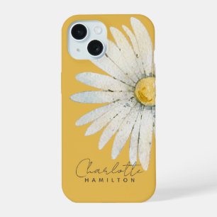 Coque iPhone 15 Fleur de Marguerite Nom Personnalisé
