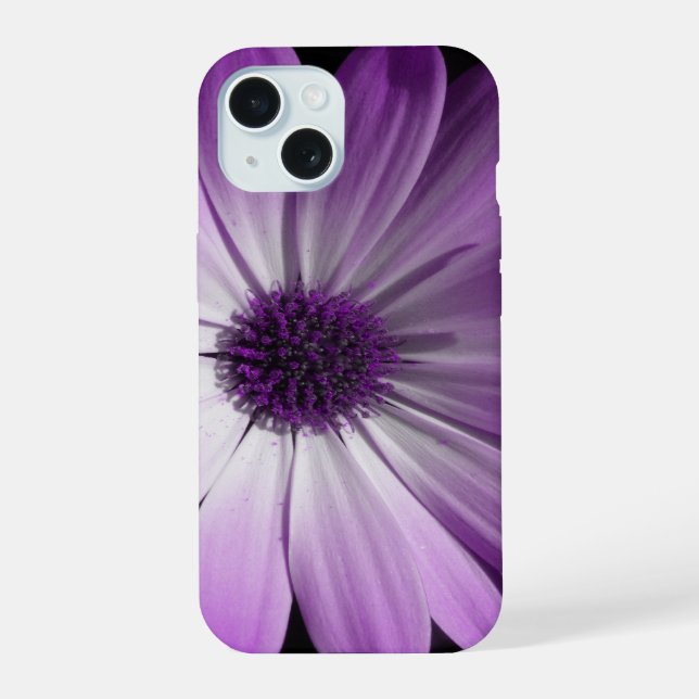 Coque iPhone 15 Fleur de Marguerite Violette (Verso)