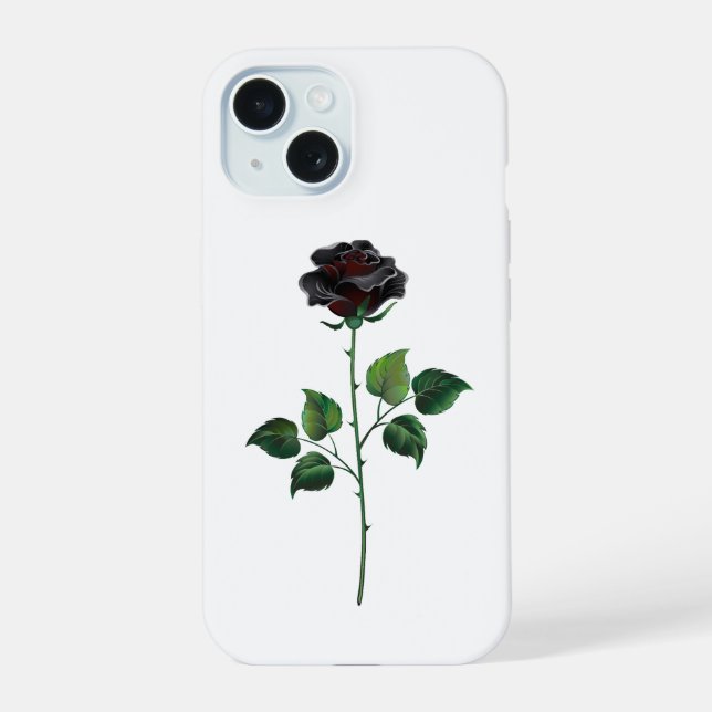 Coque iPhone 15 Fleur de rose noire (Verso)