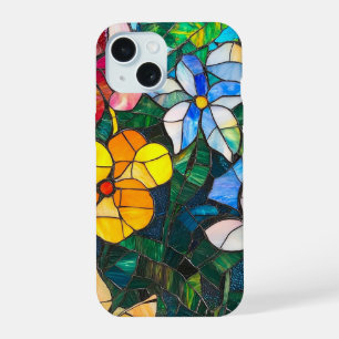Coque iPhone 15 Fleur de verre coloré Design floral coloré