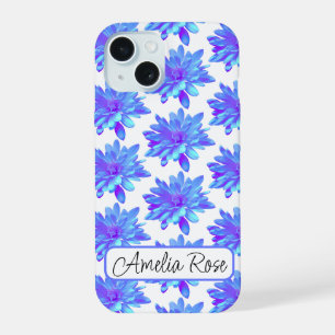 Coque iPhone 15 Fleur florale bleue violette élégante