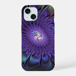 Coque iPhone 15 Fleur fractale Abstraite moderne et colorée tendan