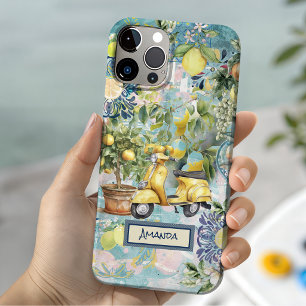 Coque iPhone 15 Fleur Méditerranéenne Citron Sicilien Bleu Chic