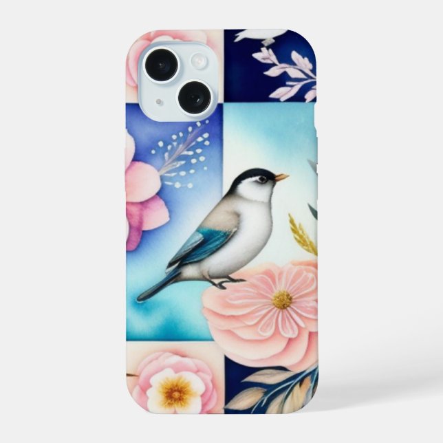 Coque iPhone 15 Fleur & Oiseau  (Verso)