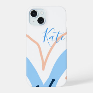 Coque iPhone 15 Fleur pastel orange bleue ajouter nom cadeau rétro