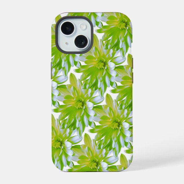 Coque iPhone 15 Fleur vert vert vert vert pâle marguerite (Verso)