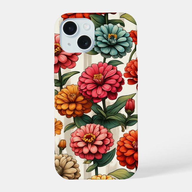 Coque iPhone 15 Fleur Zinnia gracieuse (Verso)