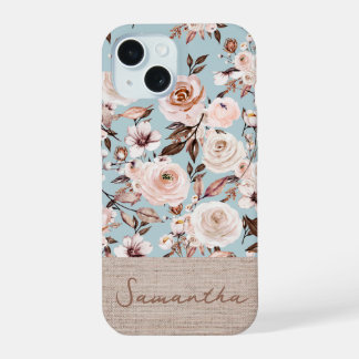 Coque iPhone 15 Fleurs aquarelles bohèmes personnalisées
