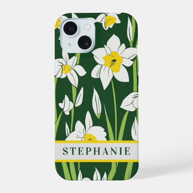 Coque iPhone 15 Fleurs blanches Narcisse Décembre Fleur de naissan (Verso)