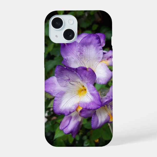 Coque iPhone 15 Fleurs de Freesia Violettes (Verso)