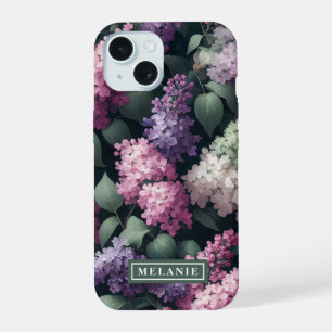 Coque iPhone 15 Fleurs de Lilas à l'Aquarelle Personnalisées