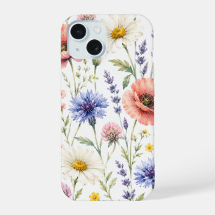 Coque iPhone 15 Fleurs de Prairie Fleurie Aquarelle