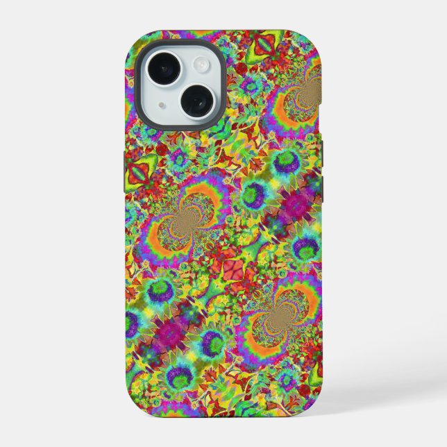 Coque iPhone 15 Fleurs de soleil Abstraites | fleurs funky rétro (Verso)