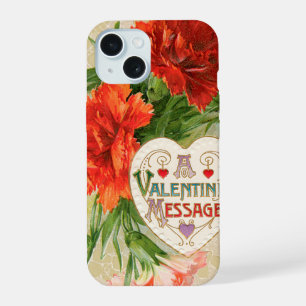 Coque iPhone 15 Fleurs d'œillet, Message de la Saint-Valentin Vint